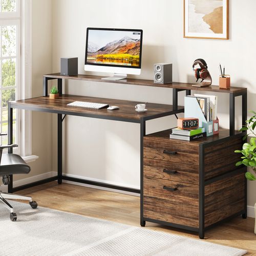Bureau Ergonomique Avec Tiroirs Et Support D'écran - 160 X 50 X 90 Cm - Pour Bureau à Domicile