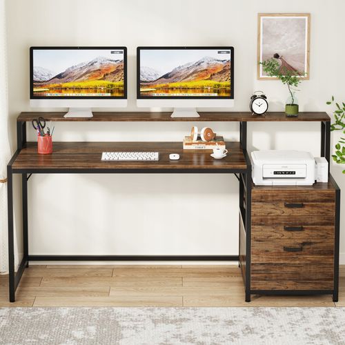 Bureau Ergonomique Avec Tiroirs Et Support D'écran - 160 X 50 X 90 Cm - Pour Bureau à Domicile