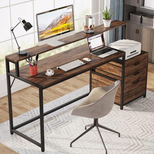 Bureau Ergonomique Avec Tiroirs Et Support D'écran - 160 X 50 X 90 Cm - Pour Bureau à Domicile