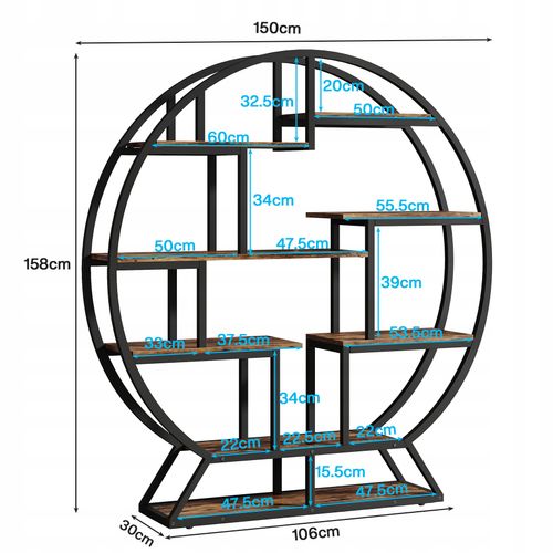 Bibliothèque Ronde, Haute Bibliothèque Autonome Avec Étagère De Rangement à 8 Ouvertures Pour Salon