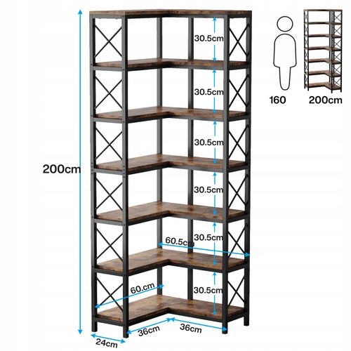 Grande Étagère D'angle Industrielle, Étagère D'angle Sur Pied Avec Cadre En Métal Pour Salon