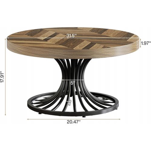 Table Basse Ronde En Bois, Table Basse Circulaire De 80 Cm Avec Piédestal En Métal