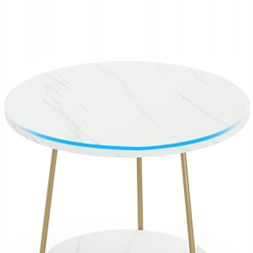 Table D'appoint à 2 Étages, Petite Table Basse Pour Salon, Chambre à Coucher, Blanc Et Doré, Mdf