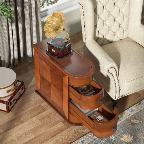 Table D'appoint Étroite En Bois, 2 Tiroirs, Bouts De Canapé De Salon, Pas De Montage Nécessaire, Mdf