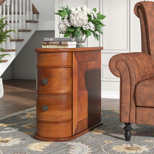 Table D'appoint Étroite En Bois, 2 Tiroirs, Bouts De Canapé De Salon, Pas De Montage Nécessaire, Mdf