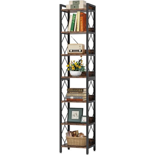 Bibliothèque Étroite Extra Haute De 200 Cm, Bibliothèque Fine à 7 Niveaux Pour Petits Espaces,marron