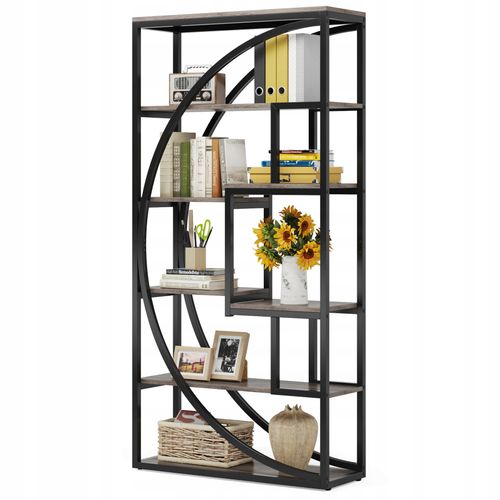 Bibliothèque Industrielle à 5 Niveaux, Bibliothèque De 180cm Avec 8 Étagères De Rangement Ouvertes