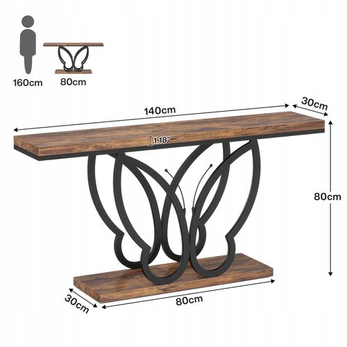 Table Console De 140 Cm, Table D'entrée Vec Cadre En Métal Papillon