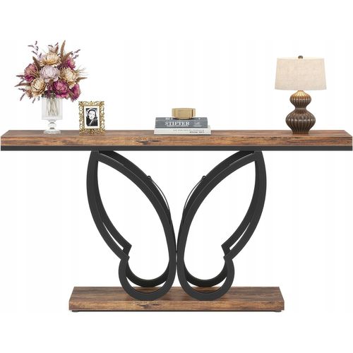 Table Console De 140 Cm, Table D'entrée Vec Cadre En Métal Papillon
