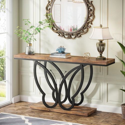 Table Console De 140 Cm, Table D'entrée Vec Cadre En Métal Papillon