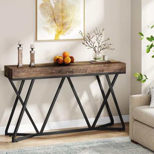 Table Console De 140cm, Table D'accentuation Industrielle Pour Couloir, Salon, Entrée