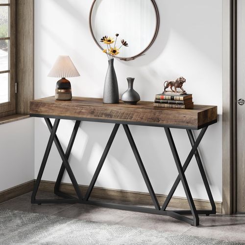 Table Console De 140cm, Table D'accentuation Industrielle Pour Couloir, Salon, Entrée