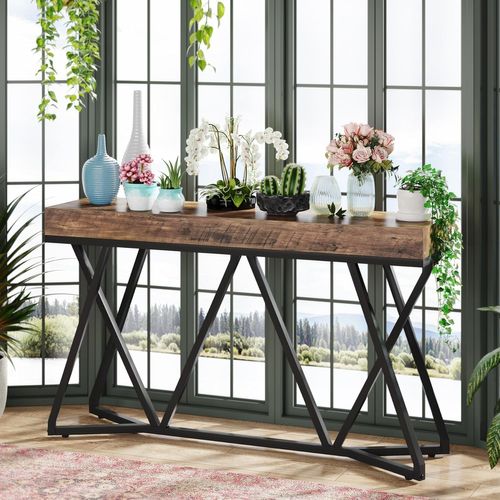 Table Console De 140cm, Table D'accentuation Industrielle Pour Couloir, Salon, Entrée