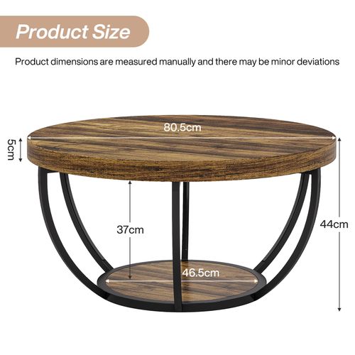 Table Basse Ronde Industrielle à 2 Niveaux Pour Salon, Bureau à Domicile, Marron Rustique