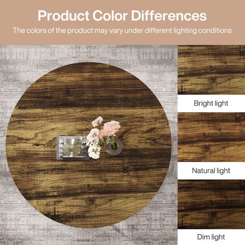 Table Basse Ronde Industrielle à 2 Niveaux Pour Salon, Bureau à Domicile, Marron Rustique