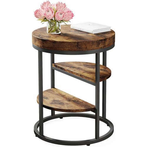 Table D'appoint Ronde, Petite Table D'appoint Avec 3 Étagères De Rangement, Pour La Salon