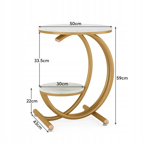 Table D'appoint Ronde Moderne à 2 Niveaux Avec Cadre En Forme De C Pour Salon