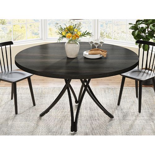 Table De Salle à Manger Ronde Pour 120 Cm, Table De Cuisine Ronde Pour Cuisine, Salon, Noir