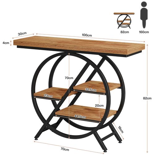 Table Console De 100 Cm Avec Plateau Épais Pour Salon, Entrée, Marron Clair