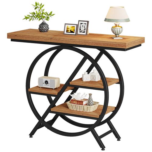 Table Console De 100 Cm Avec Plateau Épais Pour Salon, Entrée, Marron Clair