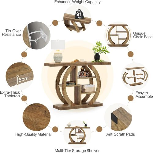 Table Console à 4 Niveaux, 108 Cm, Pour Salon, Couloir, Foyer, Chêne Clair Marron