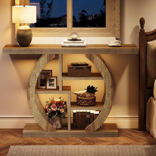 Table Console à 4 Niveaux, 108 Cm, Pour Salon, Couloir, Foyer, Chêne Clair Marron