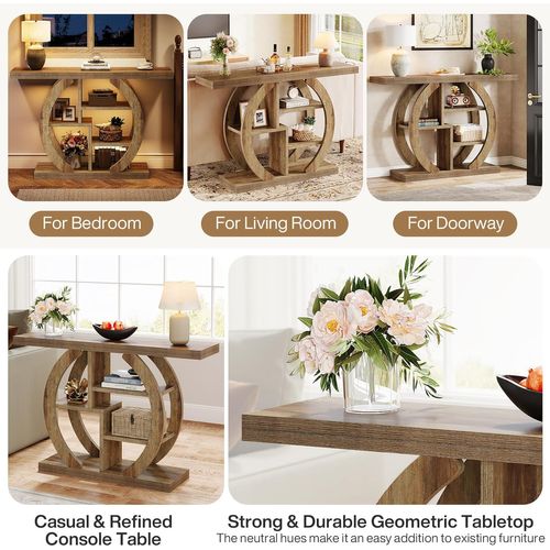 Table Console à 4 Niveaux, 108 Cm, Pour Salon, Couloir, Foyer, Chêne Clair Marron