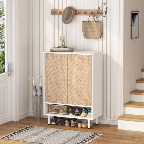 Grande Étagère à Chaussures à 6 Niveaux Pour Entrée - Blanc Et Marron