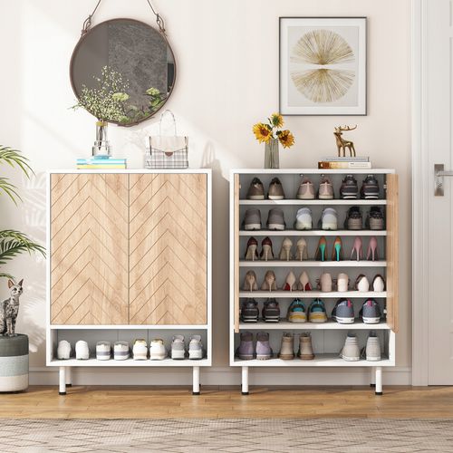 Grande Étagère à Chaussures à 6 Niveaux Pour Entrée - Blanc Et Marron