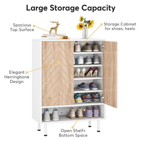 Grande Étagère à Chaussures à 6 Niveaux Pour Entrée - Blanc Et Marron