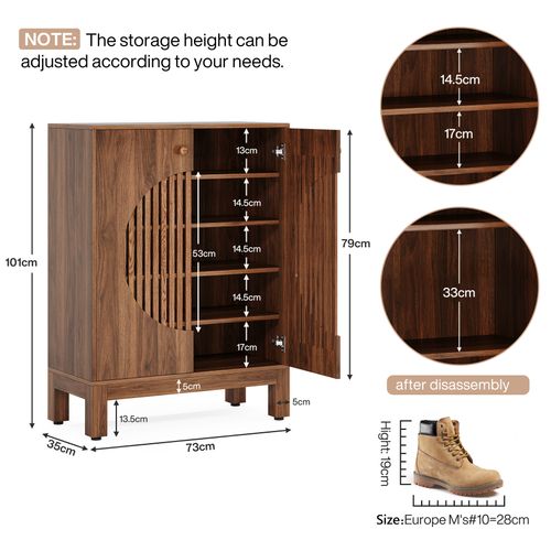 Meuble à Chaussures à 5 Niveaux Avec Portes Rondes à Persiennes, Avec Étagères Réglables