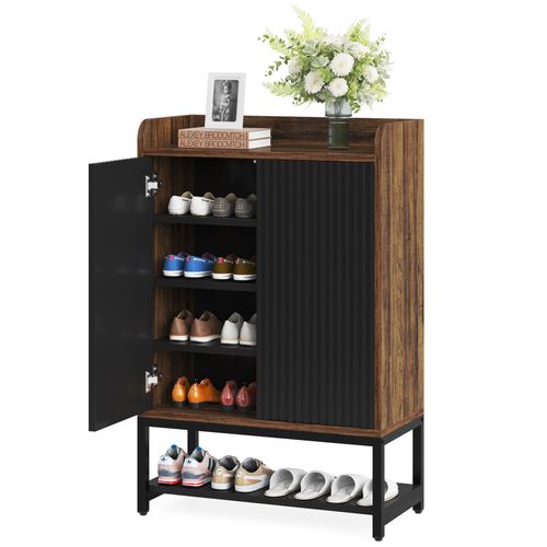 Meuble De Rangement à Chaussures à 5 Niveaux - Pour 15 à 20 Paires De Chaussures - Noir Et Marron