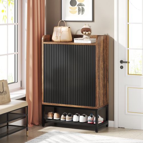 Meuble De Rangement à Chaussures à 5 Niveaux - Pour 15 à 20 Paires De Chaussures - Noir Et Marron