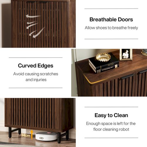 Armoire à Chaussures Rétro à 6 Niveaux, 24 Paires De Chaussures Avec Portes, Étagères Réglables