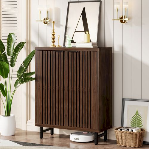 Armoire à Chaussures Rétro à 6 Niveaux, 24 Paires De Chaussures Avec Portes, Étagères Réglables