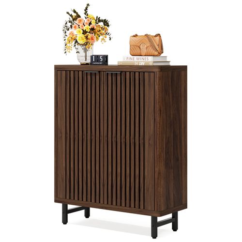 Armoire à Chaussures Rétro à 6 Niveaux, 24 Paires De Chaussures Avec Portes, Étagères Réglables