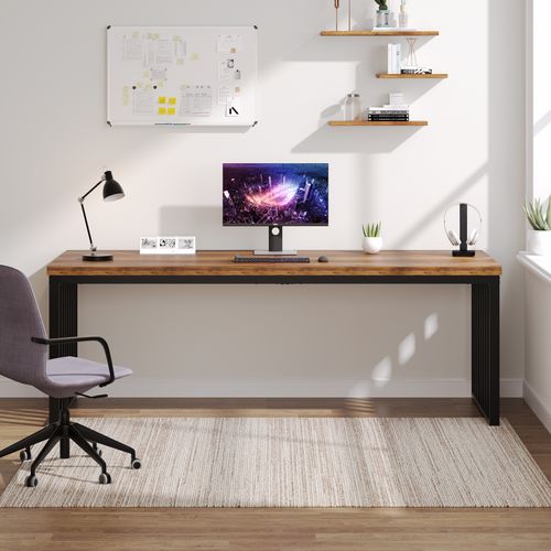 Bureau D'ordinateur, 180 Cm Grand Bureau, Poste De Travail Pour Bureau à Domicile, Marron