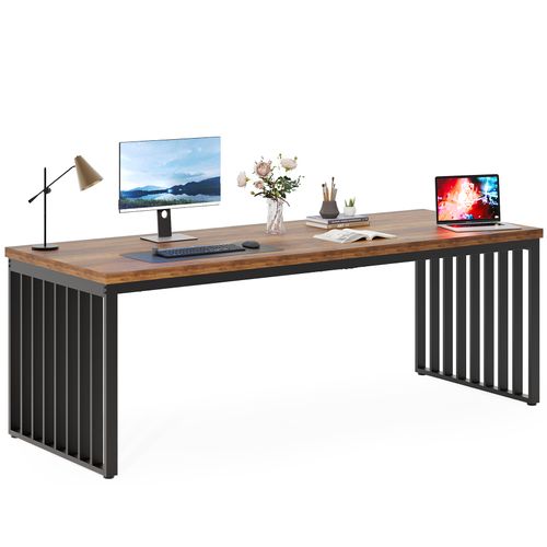 Bureau D'ordinateur, 180 Cm Grand Bureau, Poste De Travail Pour Bureau à Domicile, Marron