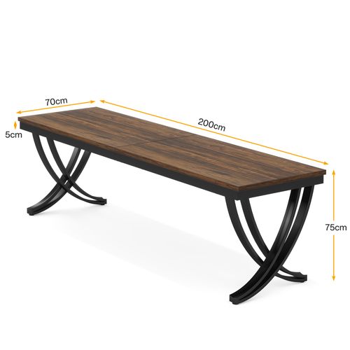 Bureau Informatique, Table D'ordinateur Portable, Double Bureau Long 200 X 70 Cm, Marron Rustique