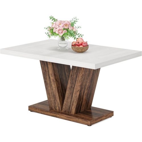 Table De Salle à Manger De 120 Cm Pour 4 Personnes, Table De Cuisine Blanche Avec Piédestal Robuste