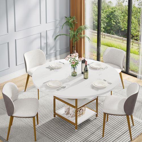 Ronde Table De Salle à Manger, Table De Salle à Manger Pour 4 Personnes, Or Et Blanc
