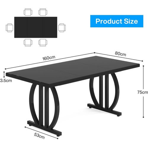 Table à Manger Pour 4 à 6 Personnes, 160 X 80 Cm, Noire, Avec Cadre En Métal Lourd, Rectangulaire