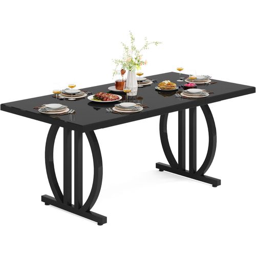 Table à Manger Pour 4 à 6 Personnes, 160 X 80 Cm, Noire, Avec Cadre En Métal Lourd, Rectangulaire