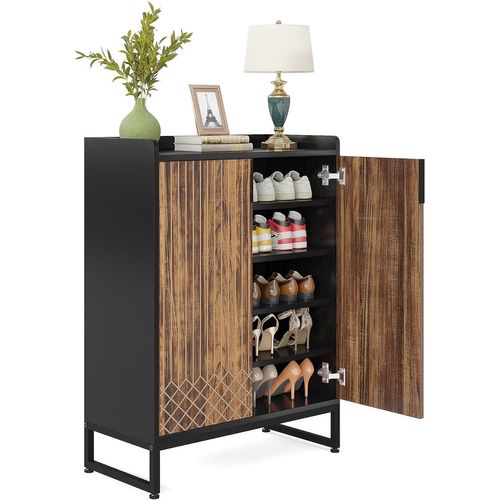 25 Paires De Placards à Chaussures, Armoire Etagere Grande Capacité Avec Cadre En Noir Pour Entree