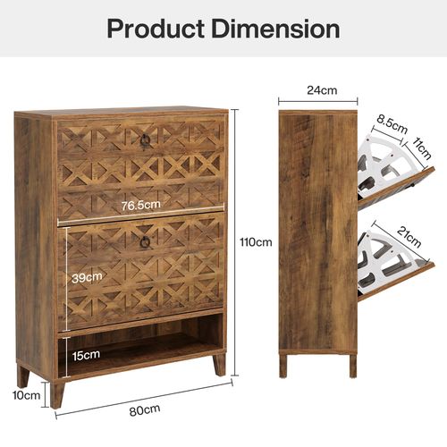 Meuble à Chaussures Avec 2 Tiroirs à Rabat, Meuble De Rangement, 20 Paires D'armoires , 80x24x110 Cm