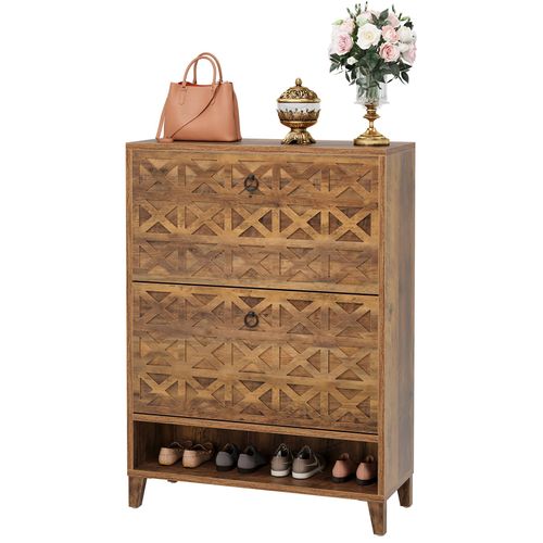 Meuble à Chaussures Avec 2 Tiroirs à Rabat, Meuble De Rangement, 20 Paires D'armoires , 80x24x110 Cm