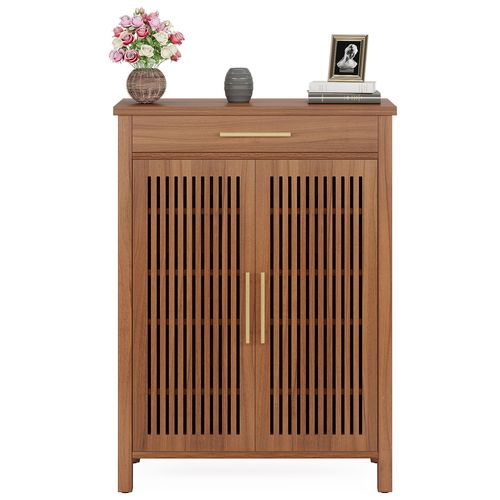 Armoire à Chaussures Étroite à 5 Étages Avec Portes à Lamelles Et Tiroir, 80 X 36 X 110 Cm, Marron