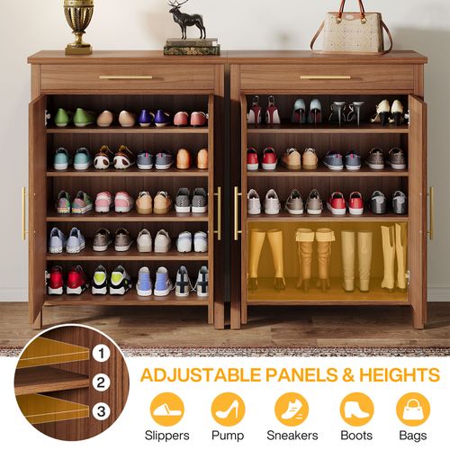 Armoire à Chaussures Étroite à 5 Étages Avec Portes à Lamelles Et Tiroir, 80 X 36 X 110 Cm, Marron