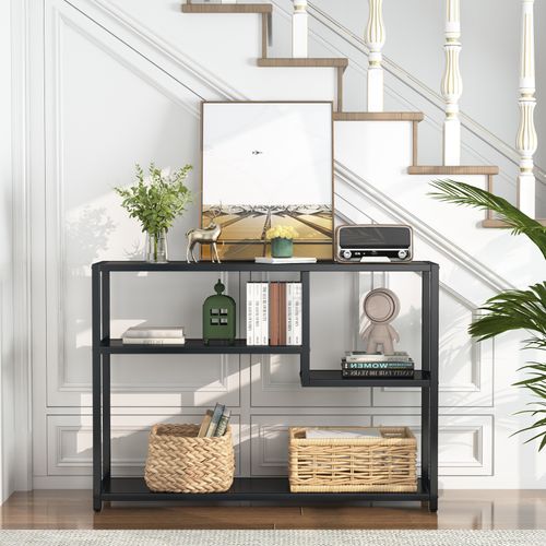 Petite Table D'entrée Noire Avec Compartiments De Rangement, 108 Cm
