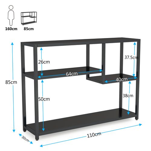 Petite Table D'entrée Noire Avec Compartiments De Rangement, 108 Cm